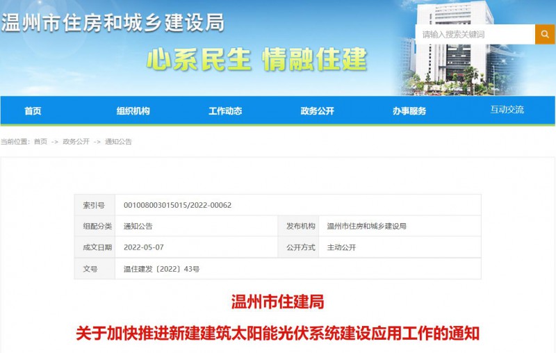 浙江溫州：政府、國企投資建筑光伏占比不低于12%，其他公共建筑不低于10%！