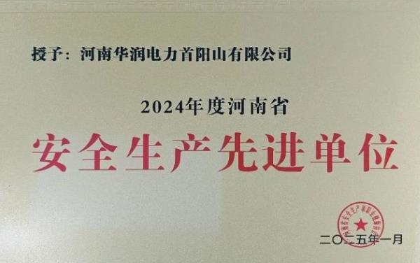 華潤(rùn)電力洛陽(yáng)公司榮獲“2024年度河南省安全生產(chǎn)先進(jìn)單位”榮譽(yù)稱(chēng)號(hào)